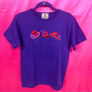 Top Stitch by Morning Sun vintage purple short sleeve tee with red hats